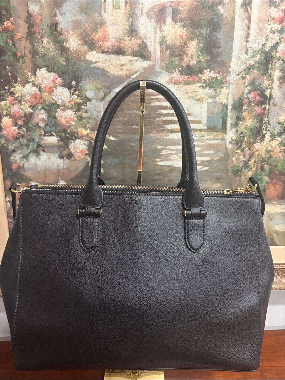 Ralph Lauren Black Pebbled Leather Satchel with Gold Tone Hardware - Picture 2 of 5